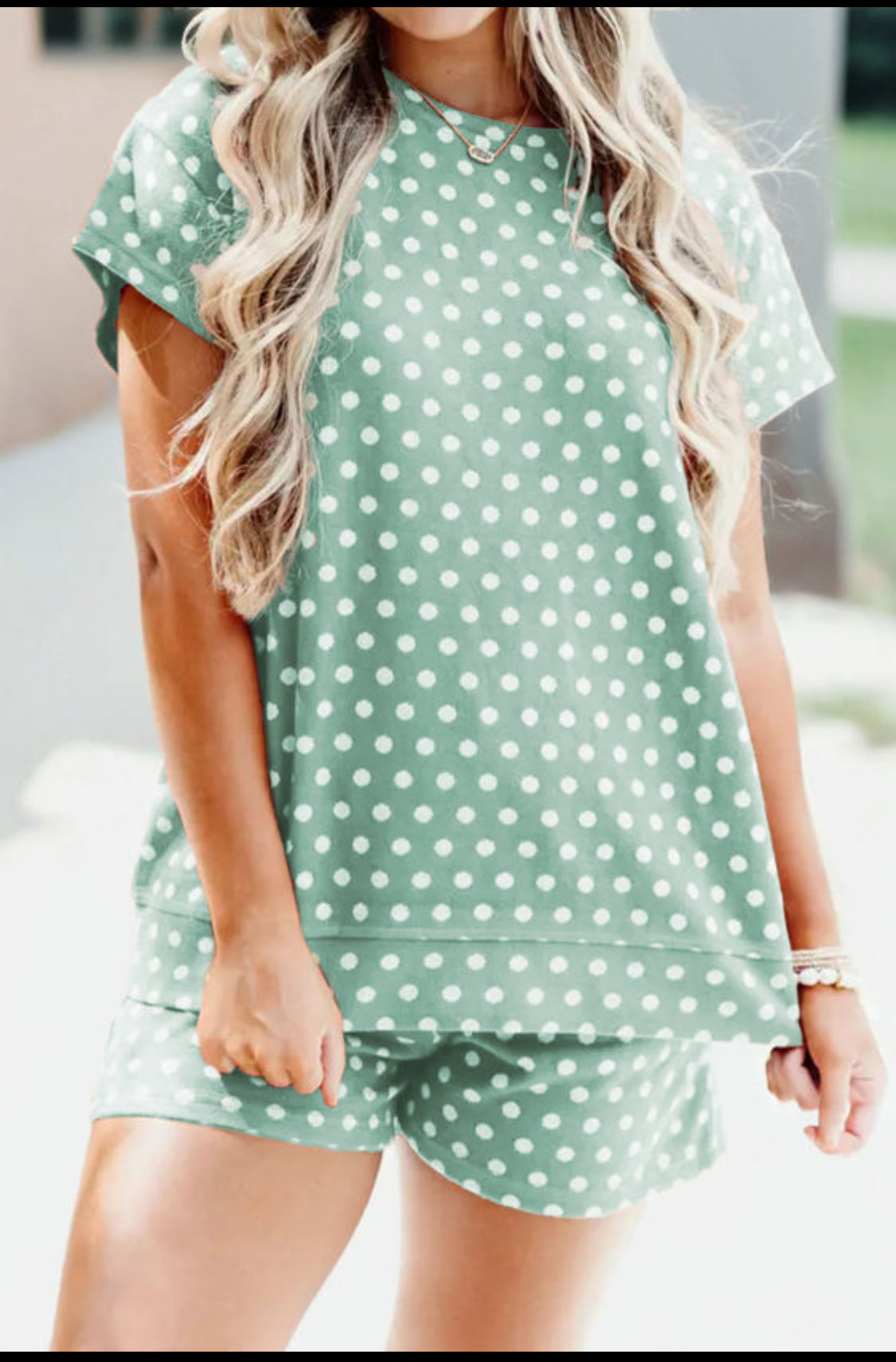 Mint Green Polka Dot Print Short Set