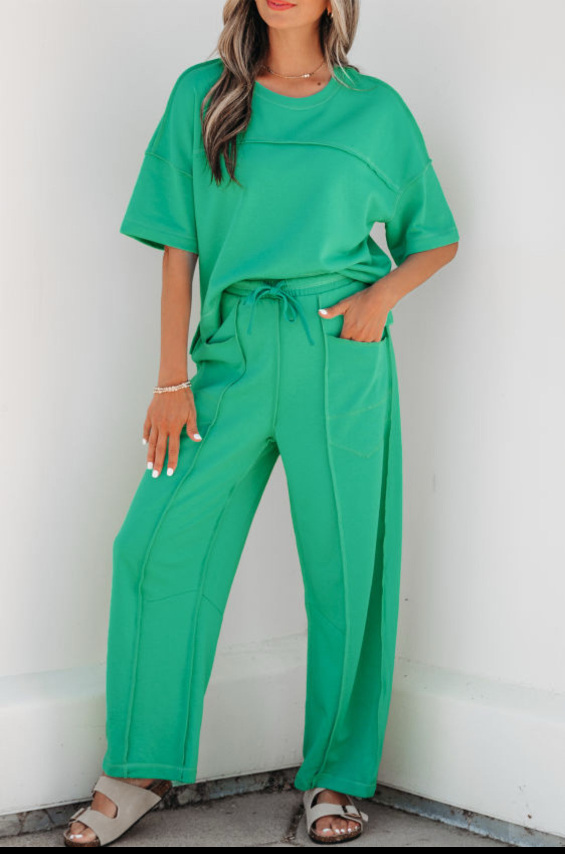Mint Green Drop Shoulder Boxy Tee and Barrel Pants Set