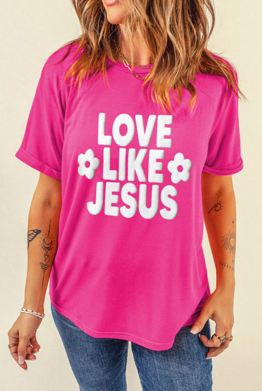 Rose Red LOVE LIKE JESUS Flower printed t shirt