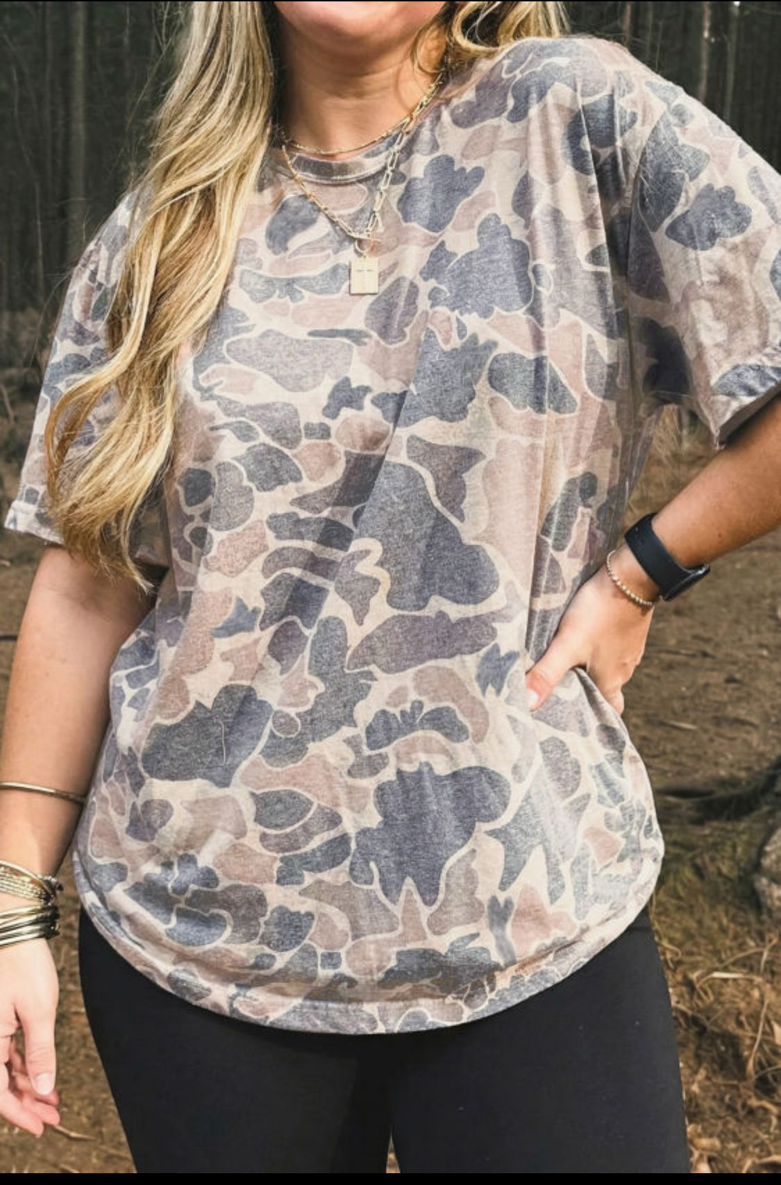 Multicolour Retro Camouflage Print Womens Casual T Shirt