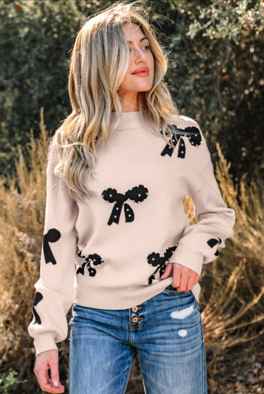 Beige Bow Sweater
