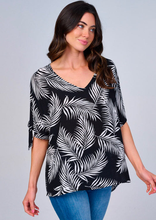 WOMEN'S SHORT SLEEVE V-NECK FLORAL PRINT BLOUSE