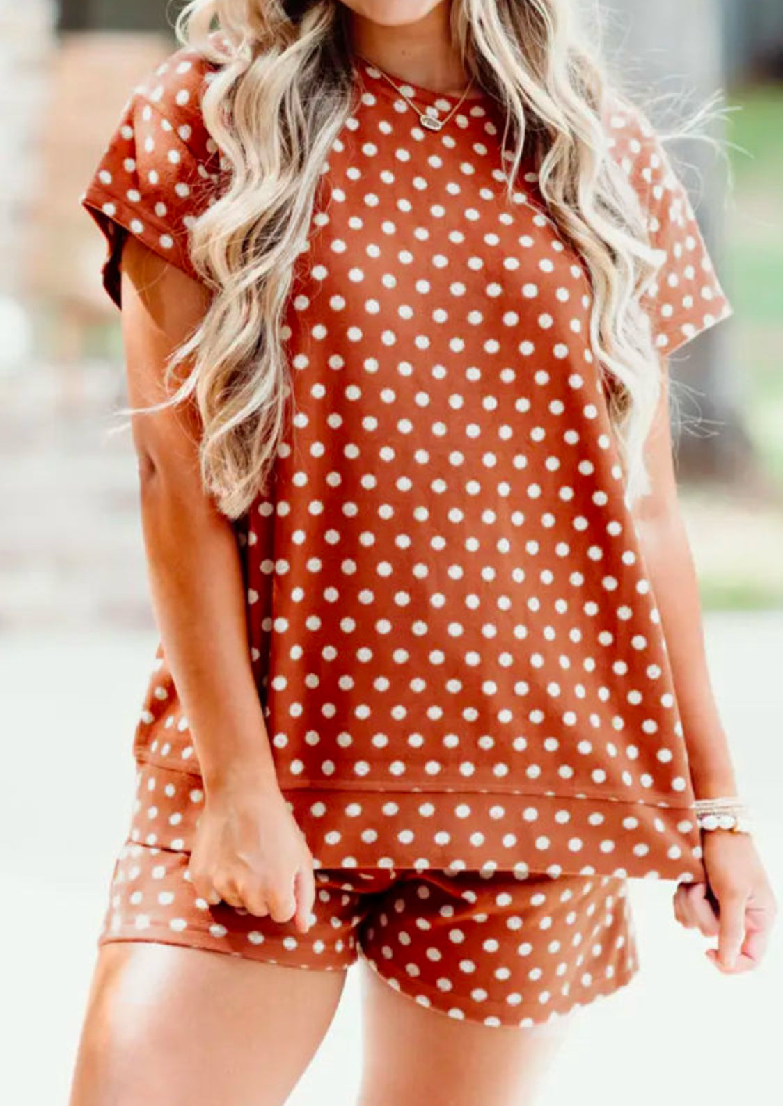 Brown Polka Dot Print Short Set
