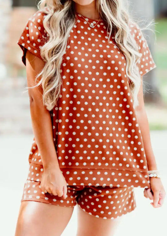 Brown Polka Dot Print Short Set