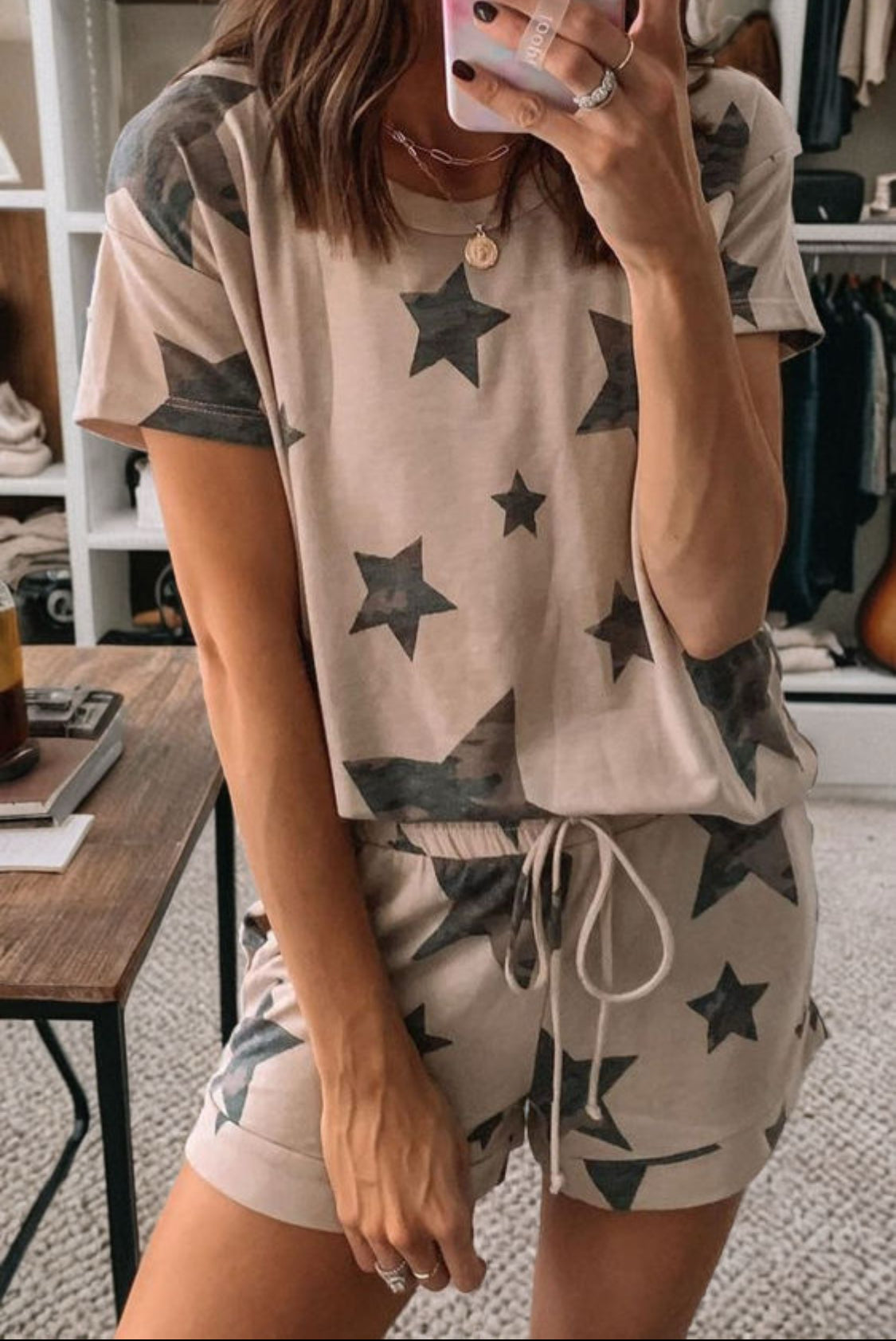 Khaki Camo Star Print Short Set