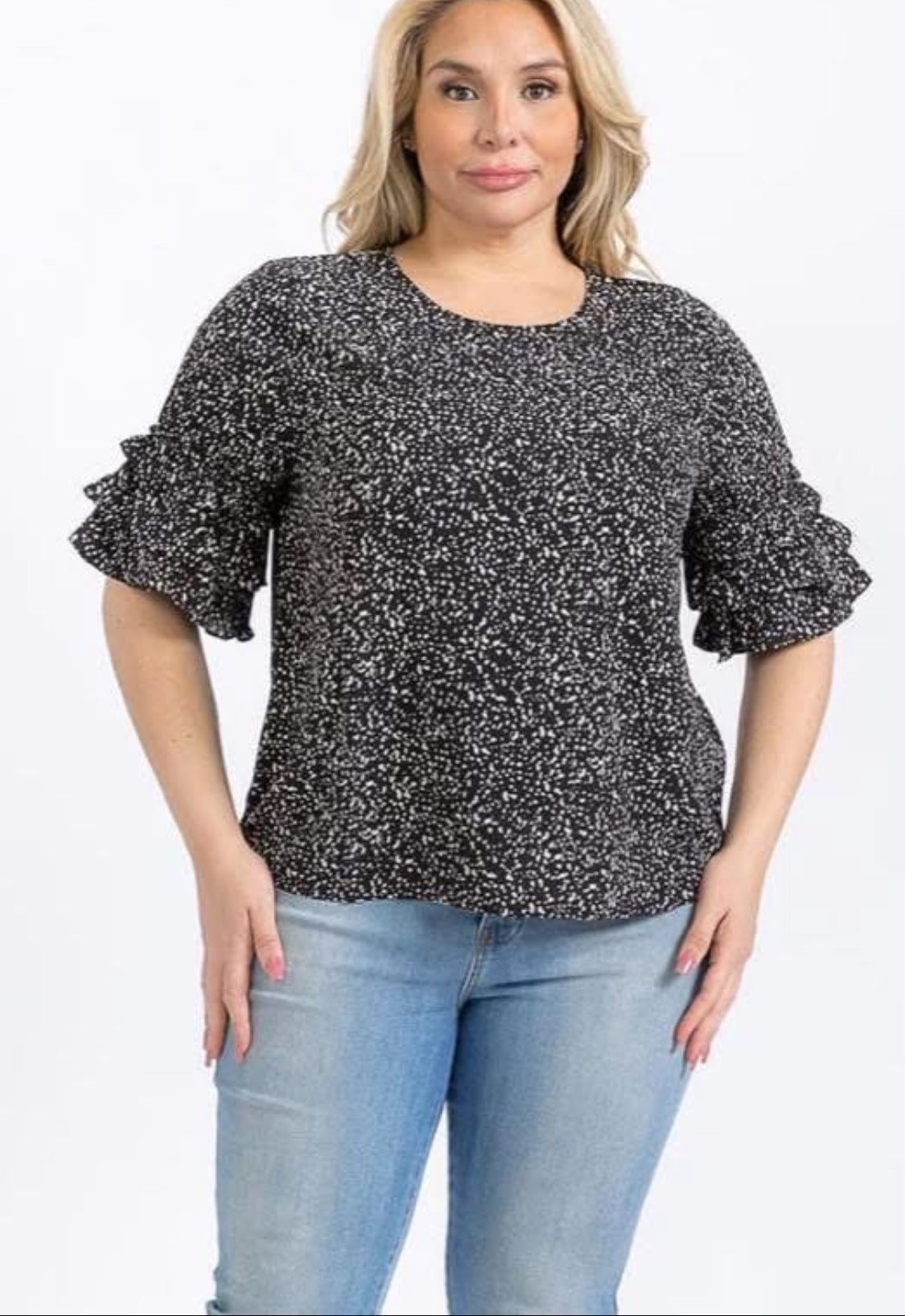 Plus size black dotted top