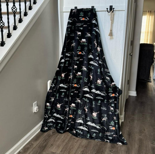 Black Longhorn Western blanket